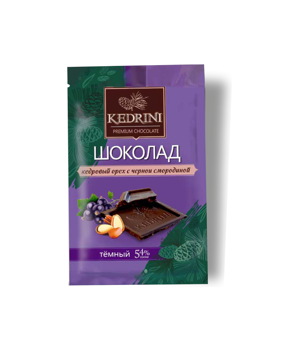 Шоколад Kedrini темный с кедровым орехом и черной смородиной, 23 г
